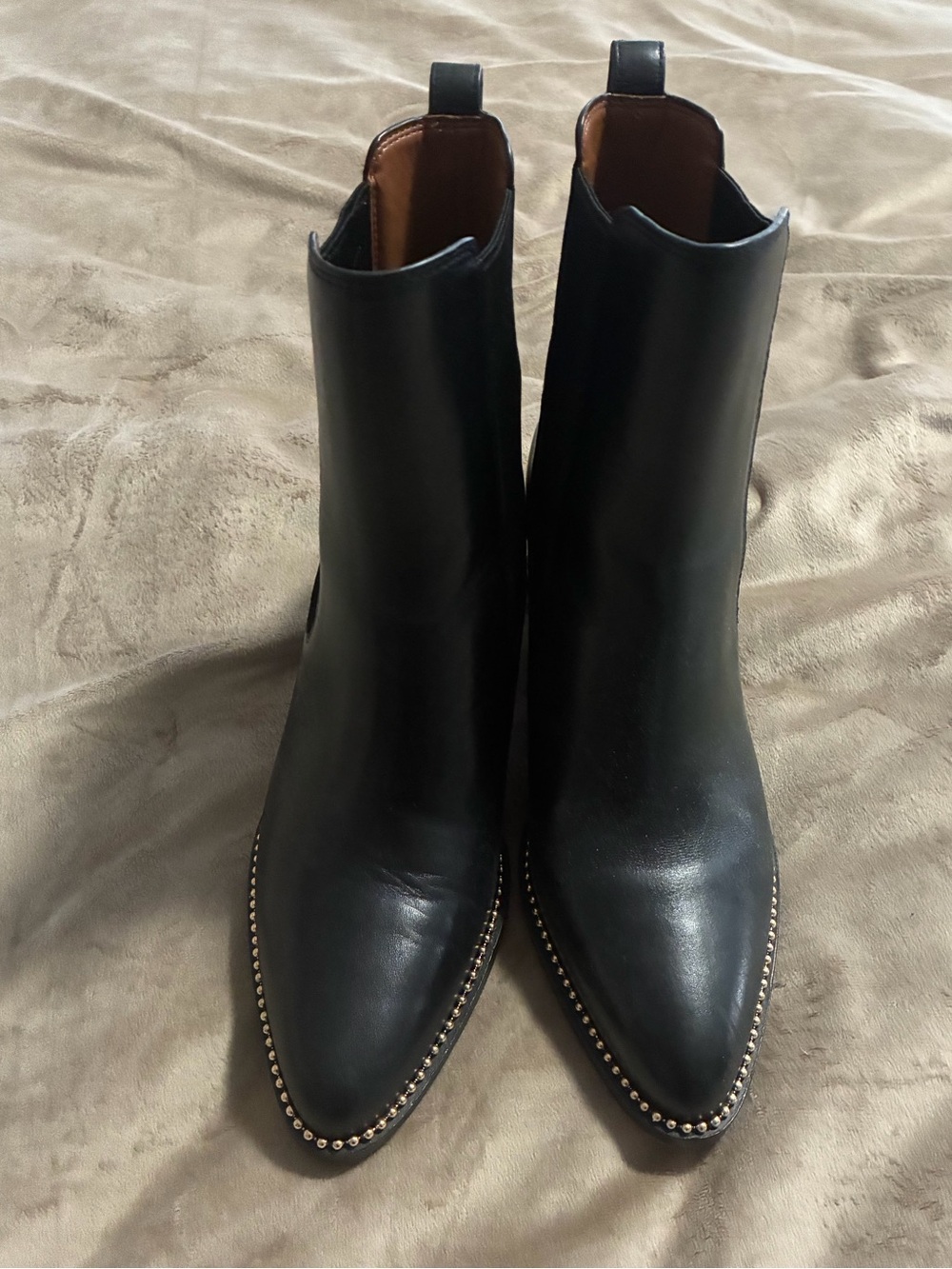 Coach Black Pointed Toe Ankle Boots with Stud Trim